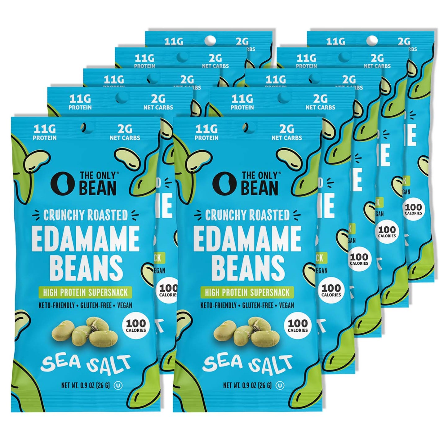 The Only Bean - Crunchy Roasted Edamame Beans (Sea Salt) - Keto Snack, High Protein, Healthy Snacks, Low Carb, Gluten-Free & Vegan (0.9oz) (10 Pack)