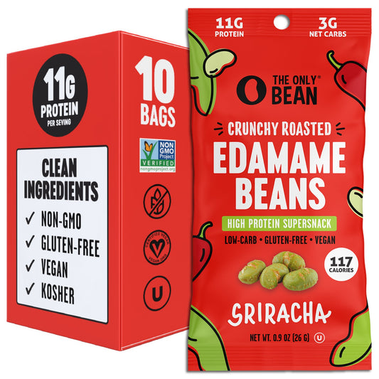 The Only Bean - Crunchy Roasted Edamame Beans (Sriracha) - Keto Snack, High Protein, Healthy Snacks, Low Carb, Gluten-Free & Vegan (0.9oz) (10 Pack)