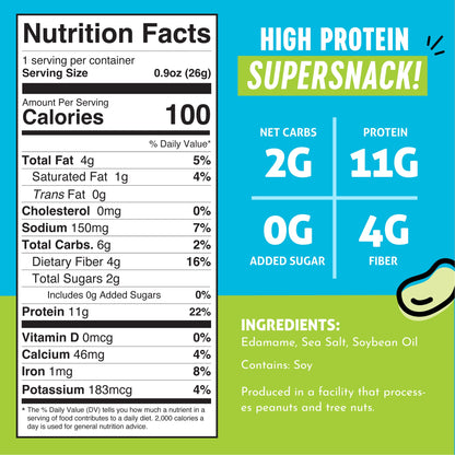 The Only Bean - Crunchy Roasted Edamame Beans (Sea Salt) - Keto Snack, High Protein, Healthy Snacks, Low Carb, Gluten-Free & Vegan (0.9oz) (10 Pack)