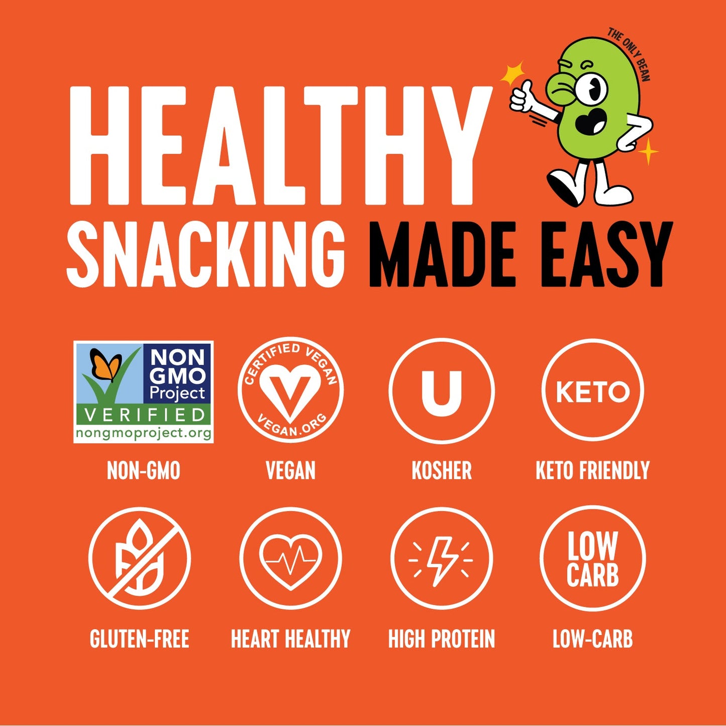 The Only Bean - Crunchy Roasted Edamame Beans (Buffalo) - Keto Snack, High Protein, Healthy Snacks, Low Carb, Gluten-Free & Vegan (0.9oz) (10 Pack)