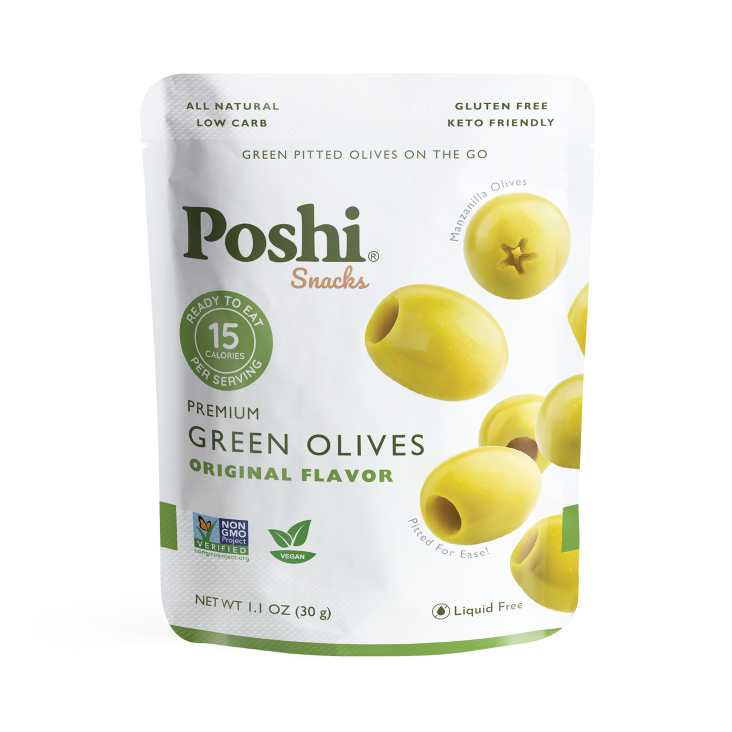 Pitted Green Olives Original Flavor - 10 Snack Packs (1.1 OZ/Pouch)