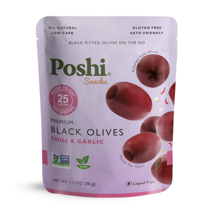 Pitted Black Olives With Chili & Garlic - 10 Snack Packs (1.1 OZ/Pouch)
