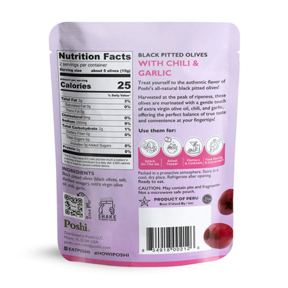 Pitted Black Olives With Chili & Garlic - 10 Snack Packs (1.1 OZ/Pouch)