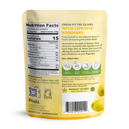 Pitted Green Olives With Lemon & Rosemary - 10 Snack Packs (1.1 OZ/Pouch)